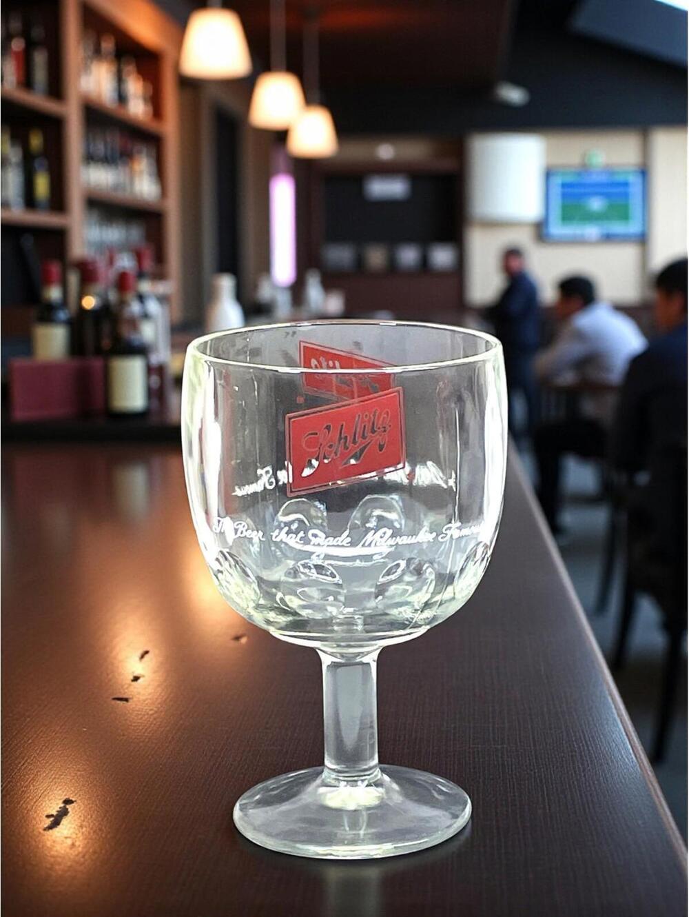 Schlitz Beer Thumbprint Goblet Glass Vintage Logo “Made Milwaukee Famous” – VGUC